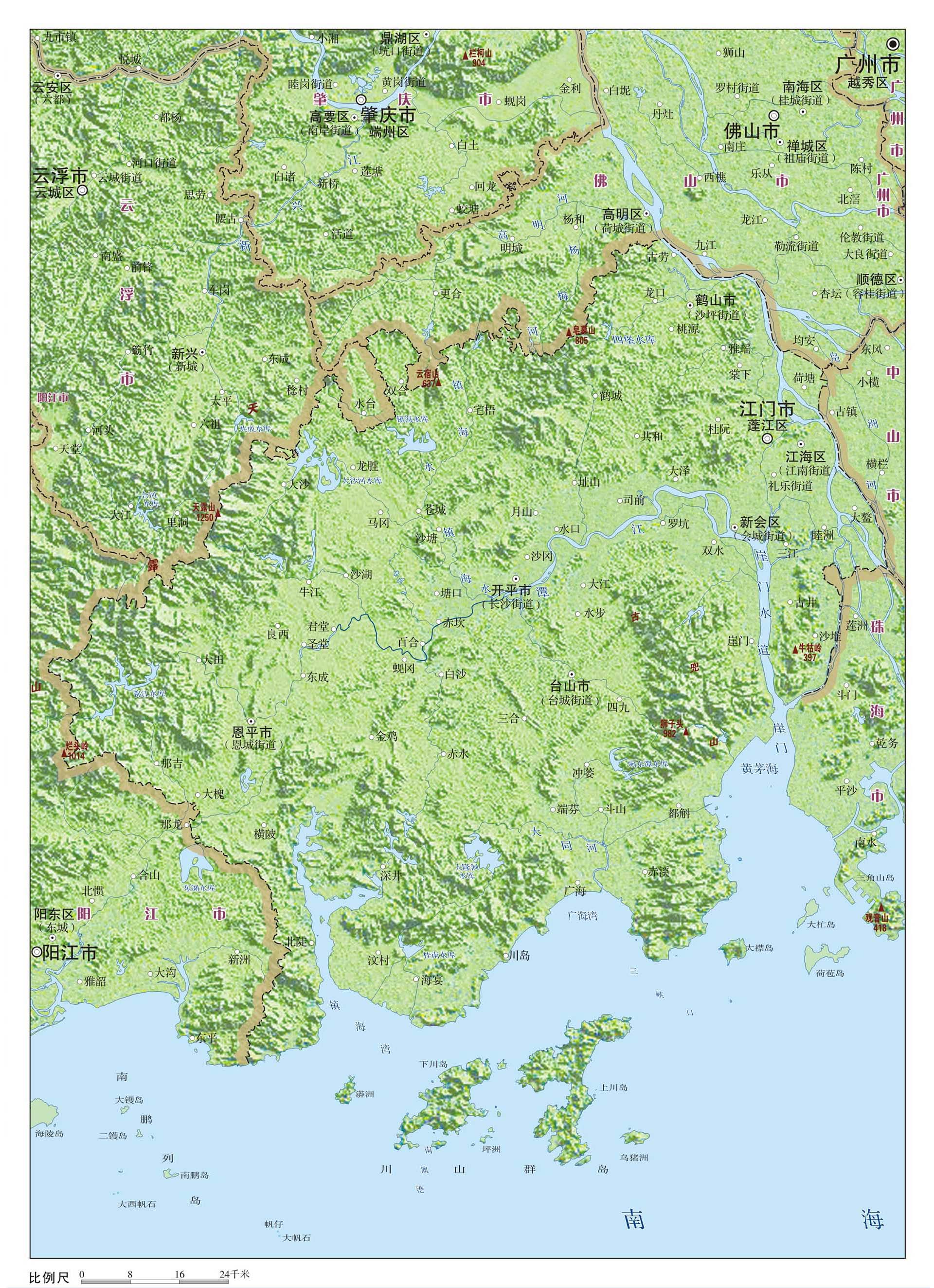 江门市地形图-广东省-中国大百科全书